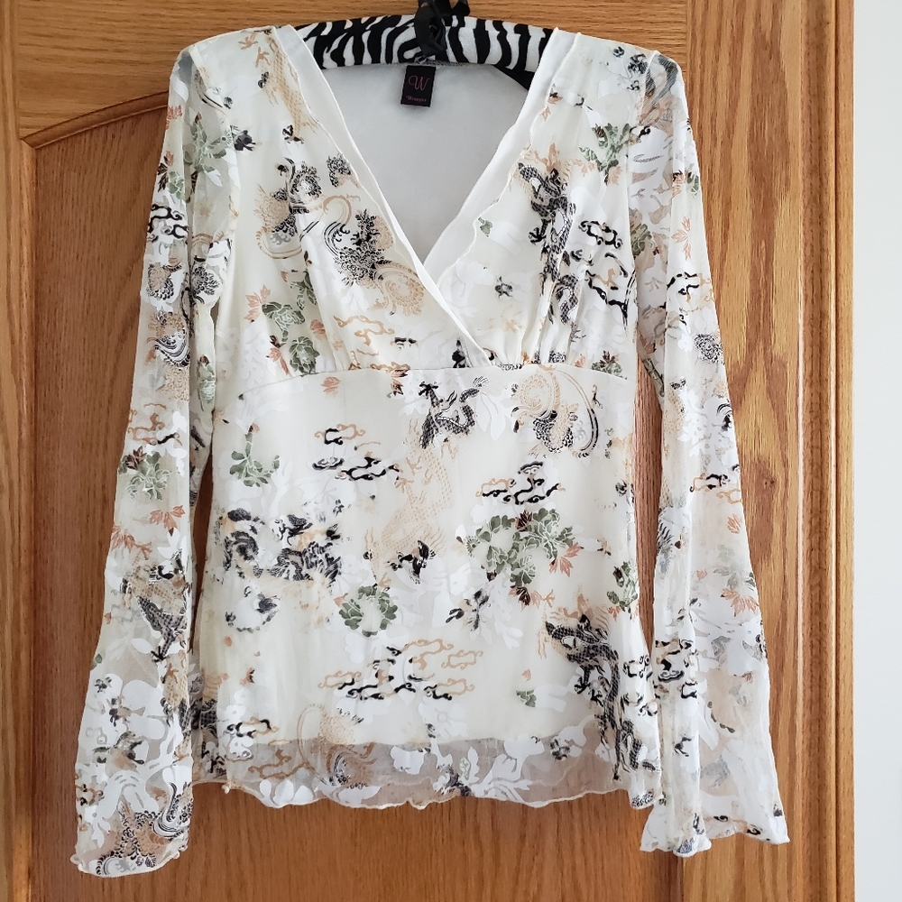 Wrapper Mesh Top Bell Sleeve Size M